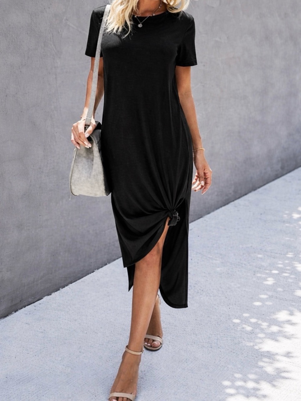 French Atmosphere Black Knot-Front Midi Dress Plus